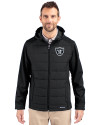  Las Vegas Raiders Mono Cutter & Buck Evoke Hybrid Softshell Recycled Full Zip Mens Hooded Jacket Black Front Thumbnail Image
