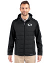 San Francisco 49ers Mono Cutter & Buck Evoke Hybrid Softshell Recycled Full Zip Mens Hooded Jacket Black Front Thumbnail Image