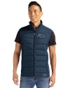 Denver Broncos Mono Cutter & Buck Evoke Hybrid Softshell Recycled Mens Full Zip Vest Navy Blue Front Thumbnail Image