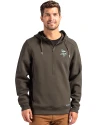 View image 10: Minnesota Vikings Monochromatic Cutter & Buck Roam Recycled Buttery-Soft Knit Mens Half Zip Hooded Pullover Poplar Front