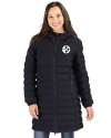 Pittsburgh Steelers Mono Cutter & Buck Mission Ridge Repreve Eco Insulated Womens Long Puffer Jacket Black Front Thumbnail Image