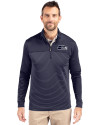 Seattle Seahawks Mono Cutter & Buck Traverse Stretch Eco Stripe Quarter Zip Mens Pullover Liberty Navy Front Thumbnail Image