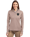 Las Vegas Raiders Monochromatic Cutter & Buck Traverse Recycled Smooth Stretch Womens Quarter Zip Pullover Mushroom Front Thumbnail Image