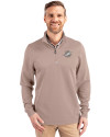Miami Dolphins Mono Cutter & Buck Traverse Stretch Eco Quarter Zip Mens Pullover Mushroom Front Thumbnail Image