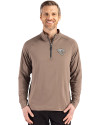 Jacksonville Jaguars Mono Cutter & Buck Adapt Eco Knit Stretch Recycled Mens Quarter Zip Pullover Mushroom Front Thumbnail Image