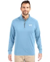 View image 1: Washington Commanders Monochromatic Cutter & Buck Adapt Recycled Soft Knit Stretch  Mens Quarter Zip Pullover Atlas Light Blue Front