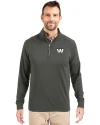 View image 22: Washington Commanders Monochromatic Cutter & Buck Adapt Recycled Soft Knit Stretch  Mens Quarter Zip Pullover Poplar Front