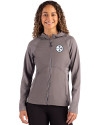 View image 4: Pittsburgh Steelers Monochromatic Cutter & Buck Adapt Recycled Soft Knit Stretch Womens Hybrid Full Zip Jacket Elemental Grey Front