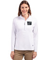 New York Giants Mono Cutter & Buck Adapt Eco Knit Stretch Recycled Womens Half Zip Pullover White Front Thumbnail Image