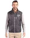 View image 1: Los Angeles Rams Monochromatic Cutter & Buck Rainier Recycled Insulated Printed Puffer Mens Full Zip Vest Black Front
