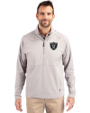  Las Vegas Raiders Mono Cutter & Buck Adapt Eco Knit Hybrid Recycled Mens Quarter Zip Polished Medium Gray Front Thumbnail Image
