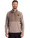 New England Patriots Monochromatic Cutter & Buck Adapt Recycled Soft Knit Stretch Mens Hybrid Quarter Zip Pullover  Mushroom Heather Front Thumbnail Image
