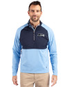 Seattle Seahawks Mono Cutter & Buck Adapt Eco Knit Hybrid Recycled Mens Quarter Zip Atlas/Navy Blue Front Thumbnail Image
