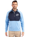 Los Angeles Rams Mono Cutter & Buck Adapt Eco Knit Hybrid Recycled Mens Quarter Zip Atlas/Navy Blue Front Thumbnail Image