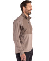 View image 8: Detroit Lions Monochromatic Cutter & Buck Adapt Recycled Soft Knit Stretch Mens Hybrid Quarter Zip Pullover  Mushroom Heather Side
