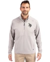 Minnesota Vikings Mono Cutter & Buck Adapt Eco Knit Hybrid Recycled Mens Quarter Zip Polished Medium Gray Front Thumbnail Image