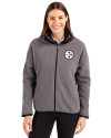 Pittsburgh Steelers Mono Cutter & Buck Cascade Eco Fleece Womens Full Zip Jacket Elemental Grey/Black Front Thumbnail Image