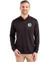 Pittsburgh Steelers Mono Cutter & Buck Virtue Eco Pique Recycled Quarter Zip Mens Big & Tall Pullover Black Front Thumbnail Image