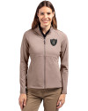 Las Vegas Raiders Monochromatic Cutter & Buck Adapt Recycled Soft Knit Stretch Womens Heathered Full Zip Jacket Mushroom Heather Front Thumbnail Image