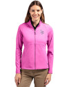View image 7: Minnesota Vikings Monochromatic Cutter & Buck Adapt Recycled Soft Knit Stretch Womens Heathered Full Zip Jacket Gelato Heather Front