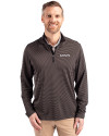 New Orleans Saints Mono Cutter & Buck Virtue Eco Pique Micro Stripe Recycled Mens Big & Tall Quarter Zip Black/Elemental Grey Front Thumbnail Image