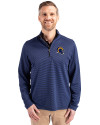 Los Angeles Rams NFL Helmet Cutter & Buck Virtue Eco Pique Micro Stripe Recycled Mens Big & Tall Quarter Zip Tour Blue/Black Front Thumbnail Image