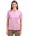New York Giants Monochromatic Cutter & Buck Virtue Recycled Stripe Featherlight Pique Womens Half Zip Gelato Fuchsia Front Thumbnail Image