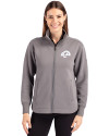 Los Angeles Rams Monochromatic Cutter & Buck Roam Recycled Buttery-Soft Knit Womens Full Zip Jacket Elemental Grey Front Thumbnail Image
