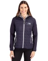 Seattle Seahawks Monochromatic Cutter & Buck Rainier Recycled Insulated Hybrid Puffer Womens Full Zip Jacket Dark Navy Front Thumbnail Image