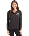 Los Angeles Rams Mono Cutter & Buck Coastline Epic Comfort Recycled Womens Hooded Shirt Black Front Thumbnail Image