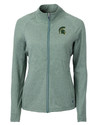View image 1: Mountain Brook High School - Cutter & Buck Adapt Recycled Soft Knit Stretch Womens Heathered Full Zip Jacket Hunter Heather Mannequin