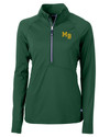 View image 1: Mountain Brook High School Cutter & Buck Adapt Recycled Soft Knit Stretch Womens Half Zip Pullover Hunter Green Mannequin