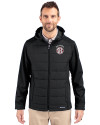 Oklahoma Sooners SEC Cutter & Buck Evoke Hybrid Softshell Recycled Full Zip Mens Hooded Jacket Black Front Thumbnail Image