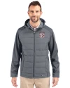 Oklahoma Sooners SEC Cutter & Buck Evoke Hybrid Softshell Recycled Full Zip Mens Hooded Jacket Elemental Grey Front Thumbnail Image