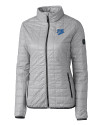 View image 3: Pitt Panthers College Vault Cutter & Buck Rainier Recycled Insulated Puffer Womens Full Zip Jacket Polished Medium Gray Mannequin