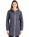 Boston Red Sox Mono Cutter & Buck Rainier PrimaLoft®  Womens Eco Insulated Hooded Long Coat Anthracite Melange Front Thumbnail Image