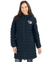 View image 4: Cleveland Guardians Monochromatic Cutter & Buck Mission Ridge   Repreve® Recycled Insulated Puffer Womens Full Zip Long Jacket Navy Blue Front