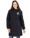 Minnesota Twins Mono Cutter & Buck Mission Ridge Repreve Eco Insulated Womens Long Puffer Jacket Black Front Thumbnail Image