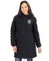 Minnesota Twins Mono Cutter & Buck Mission Ridge Repreve Eco Insulated Womens Long Puffer Jacket Black Front Thumbnail Image