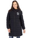 San Diego Padres Mono Cutter & Buck Mission Ridge Repreve Eco Insulated Womens Long Puffer Jacket Black Front Thumbnail Image