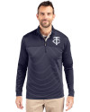 Minnesota Twins Mono Cutter & Buck Traverse Stretch Eco Stripe Quarter Zip Mens Big and Tall Pullover Liberty Navy Front Thumbnail Image