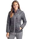 New York Yankees Mono Cutter & Buck Rainier PrimaLoft® Womens Eco Insulated Full Zip Printed Puffer Jacket Black Front Thumbnail Image