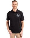 New York Mets Mono Cutter & Buck Advantage Eco Tri-Blend Pique Mens Polo Black Front Thumbnail Image