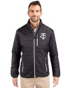 Minnesota Twins Mono Cutter & Buck Rainier PrimaLoft® Mens Eco Insulated Full Zip Puffer Jacket Black Front Thumbnail Image