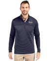 Philadelphia Phillies Mono Cutter & Buck Traverse Stretch Eco Stripe Quarter Zip Mens Pullover Liberty Navy Front Thumbnail Image
