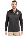 Minnesota Twins Mono Cutter & Buck Traverse Stretch Eco Stripe Quarter Zip Mens Pullover Black Front Thumbnail Image