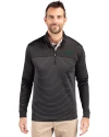 New York Jets Cutter & Buck Traverse Stretch Eco Stripe Quarter Zip Mens Pullover Black Front Thumbnail Image
