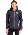 New York Mets Mono Cutter & Buck Rainier PrimaLoft®  Womens Eco Insulated Full Zip Puffer Jacket Dark Navy/Silver Front Thumbnail Image