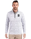 Detroit Tigers Mono Cutter & Buck Traverse Stretch Eco Camo Print Quarter Zip Mens Pullover Charcoal Front Thumbnail Image