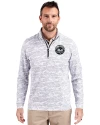 New York Mets Mono Cutter & Buck Traverse Stretch Eco Camo Print Quarter Zip Mens Pullover Charcoal Front Thumbnail Image